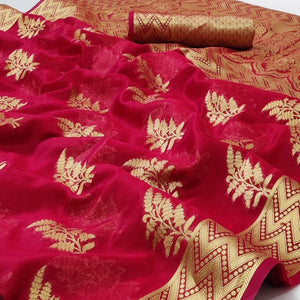 Red Festive Wear Woven Organza Saree - Peachmode