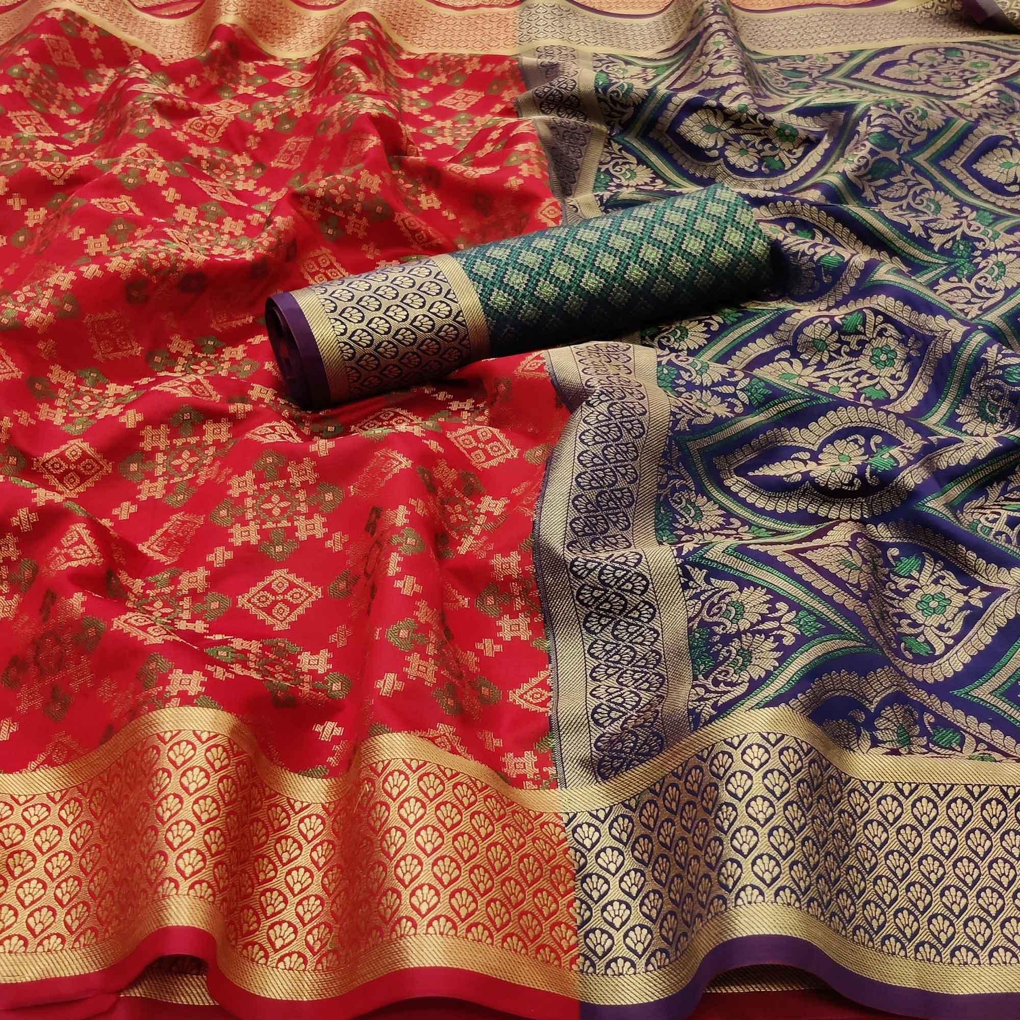 Red Festive Wear Woven Patola Silk Saree - Peachmode