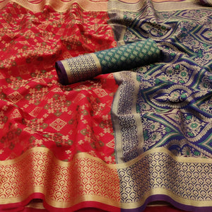 Red Festive Wear Woven Patola Silk Saree - Peachmode