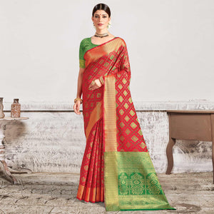 Red Festive Wear Woven Patola Silk Saree - Peachmode
