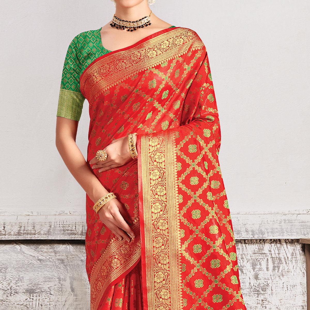 Red Festive Wear Woven Patola Silk Saree - Peachmode