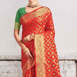 Red Festive Wear Woven Patola Silk Saree - Peachmode