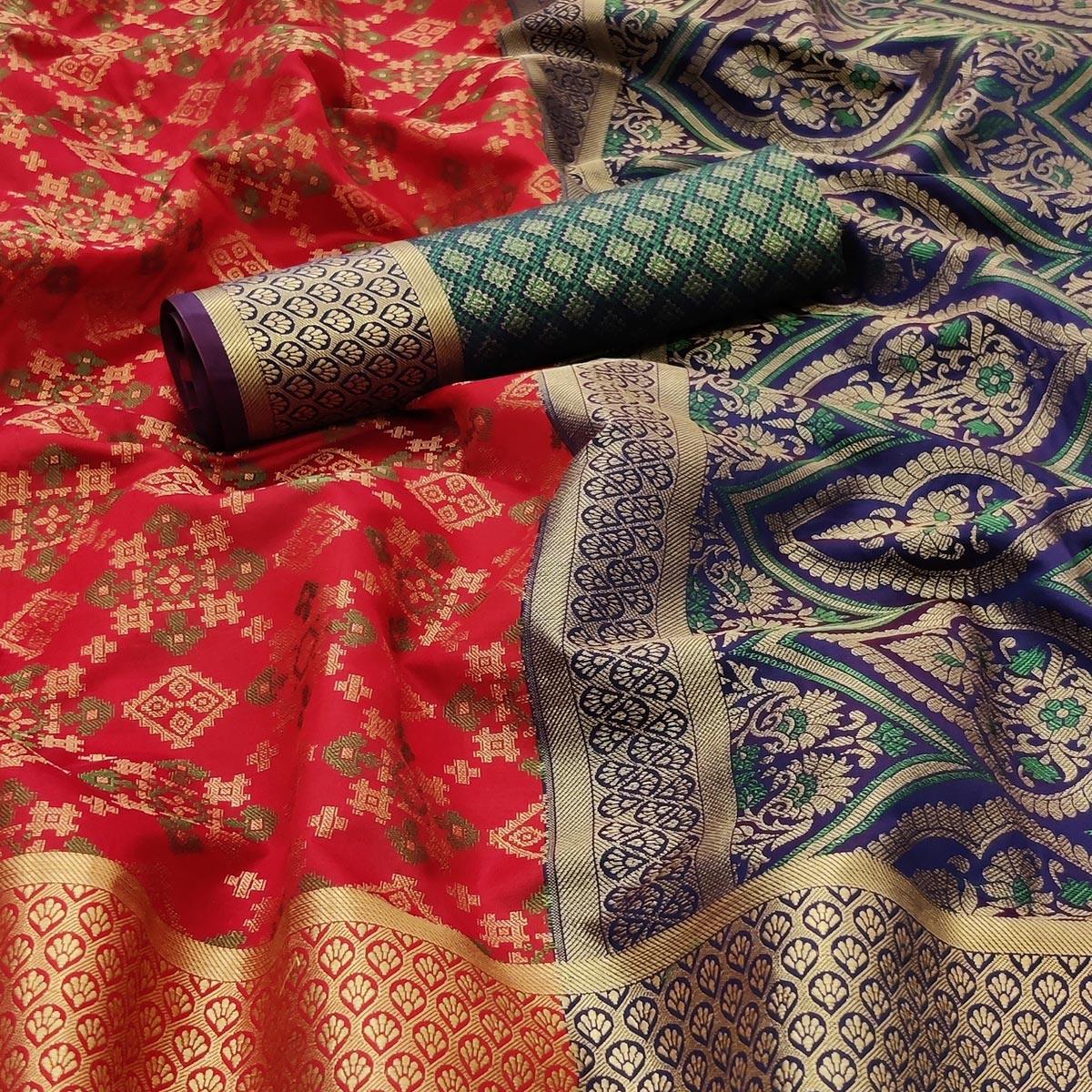 Red Festive Wear Woven Patola Silk Saree - Peachmode