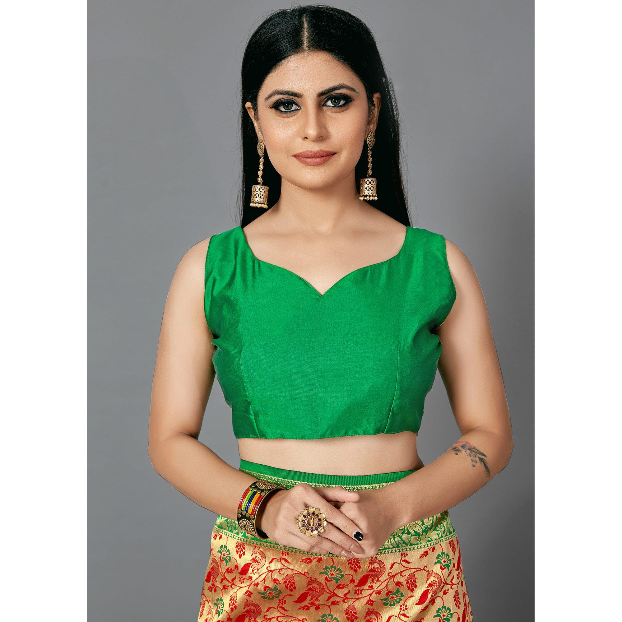 Red Festive Wear Woven Silk Blend Saree - Peachmode