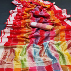 Red Festive Wear Woven Silk Border Saree - Peachmode