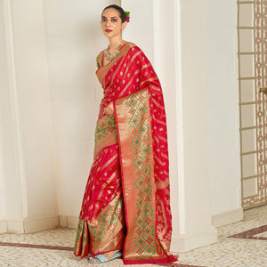 Red Festive Wear Woven Silk Saree - Peachmode