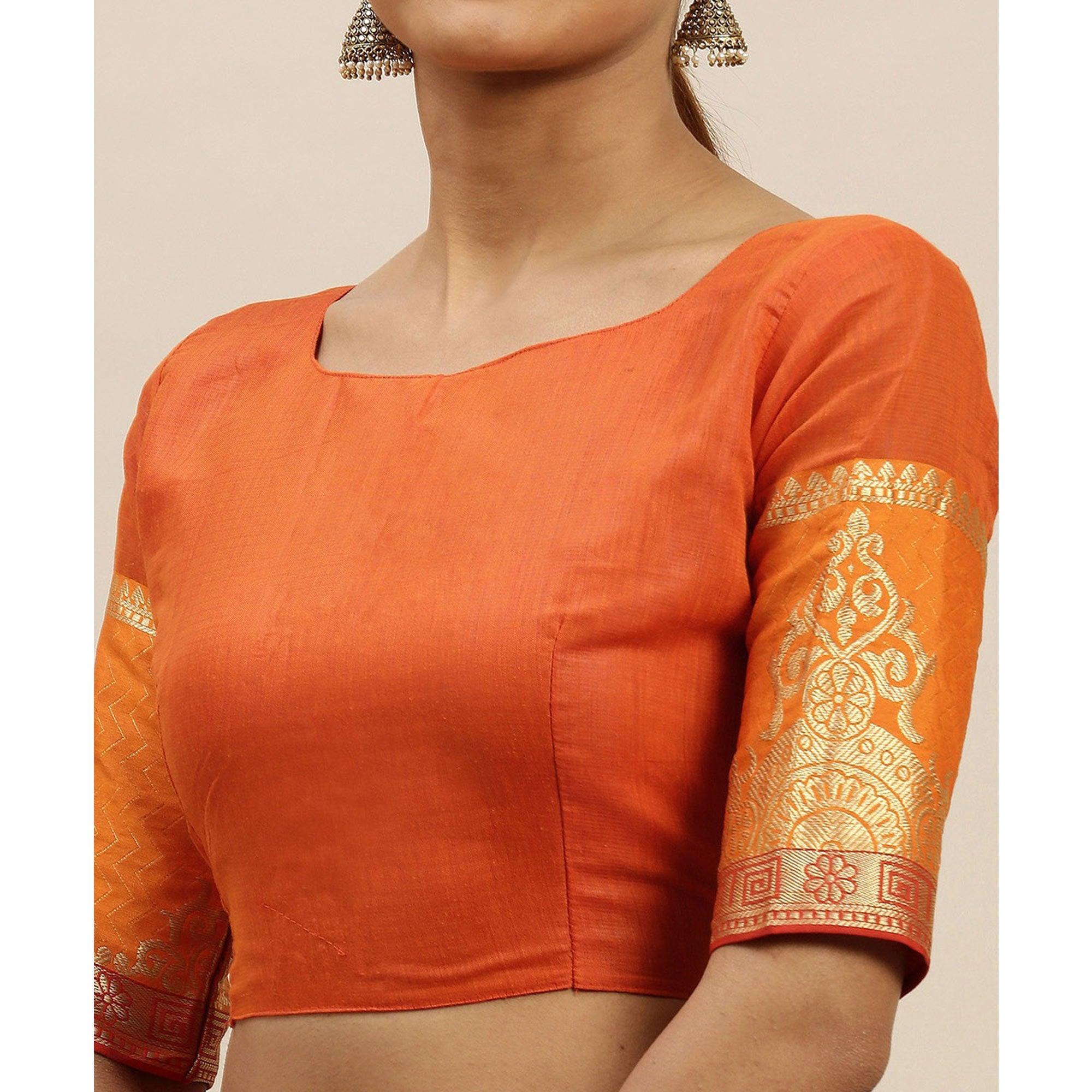 Red Festive Wear Woven Silk Saree With Jacquard Border - Peachmode
