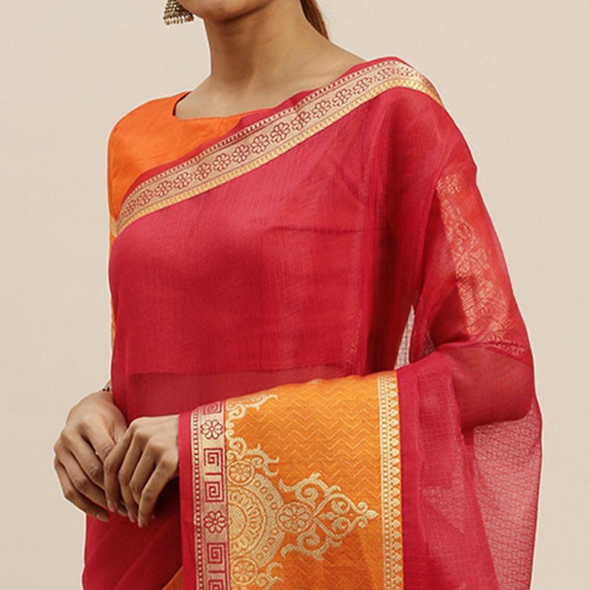 Red Festive Wear Woven Silk Saree With Jacquard Border - Peachmode