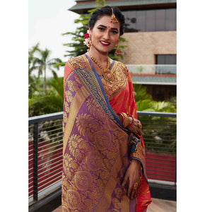 Red Festive Wear Woven Silk Saree With Meena Butta Rich Pallu - Peachmode