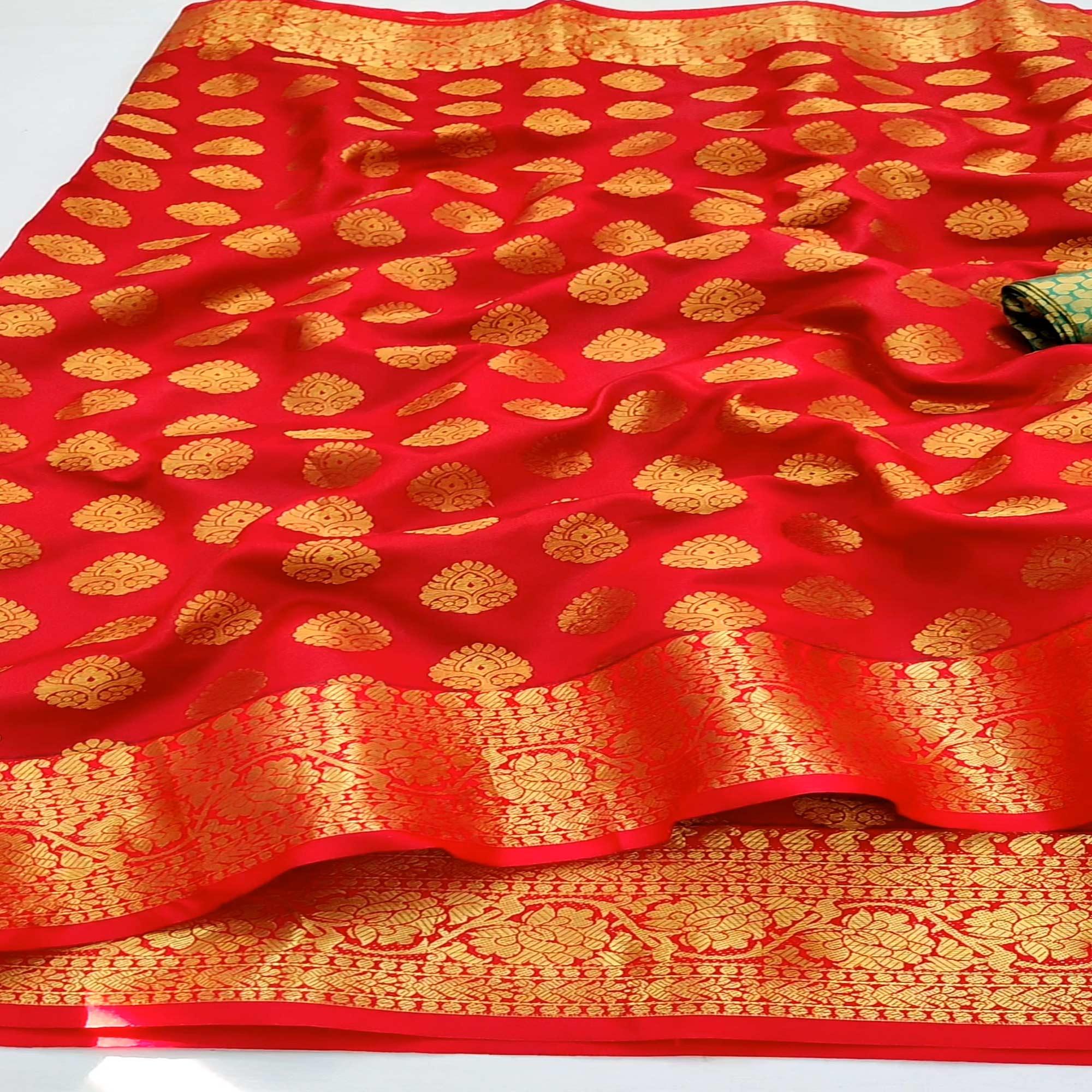 Red Festive Wear Woven Silk Saree With Rich Pallu - Peachmode