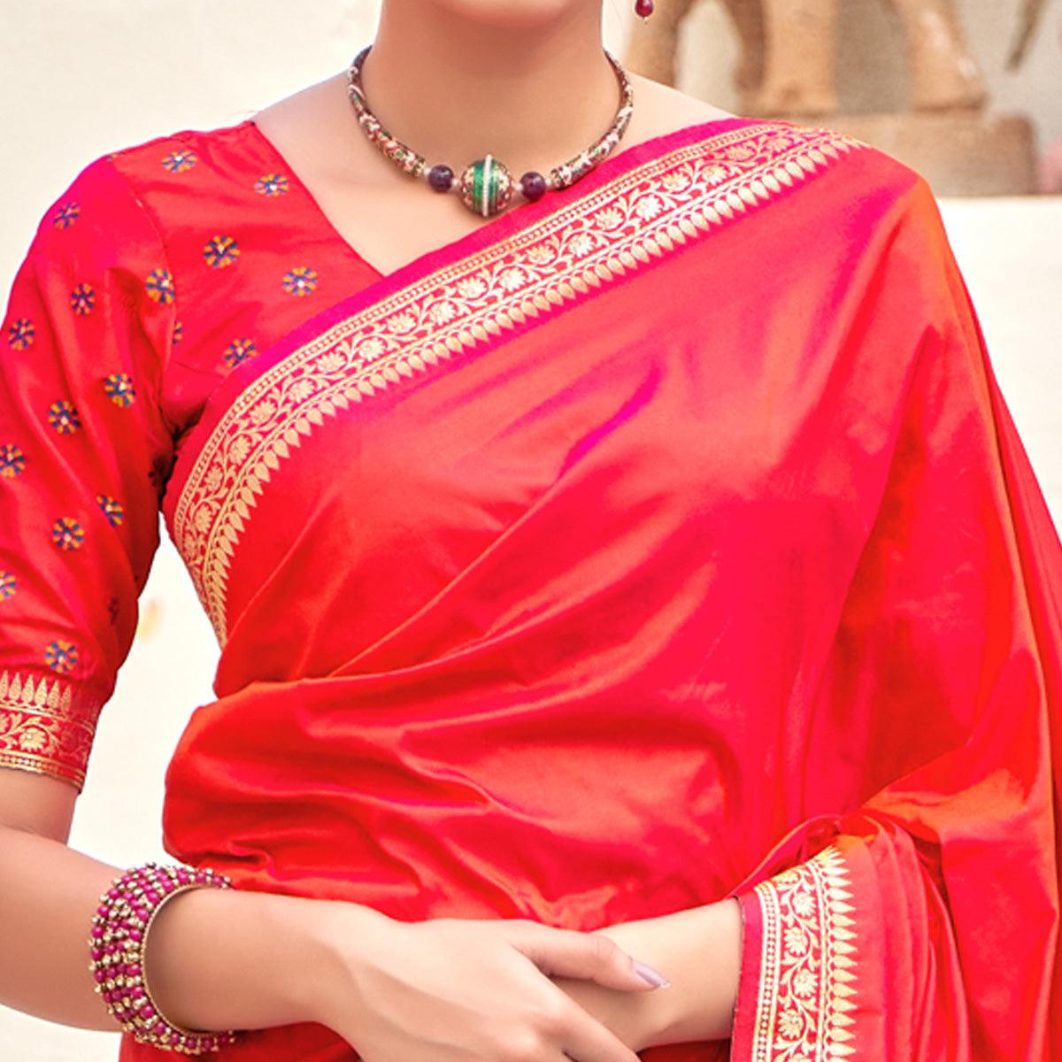 Red Festive Wear Woven Soft Banarasi Silk Saree - Peachmode