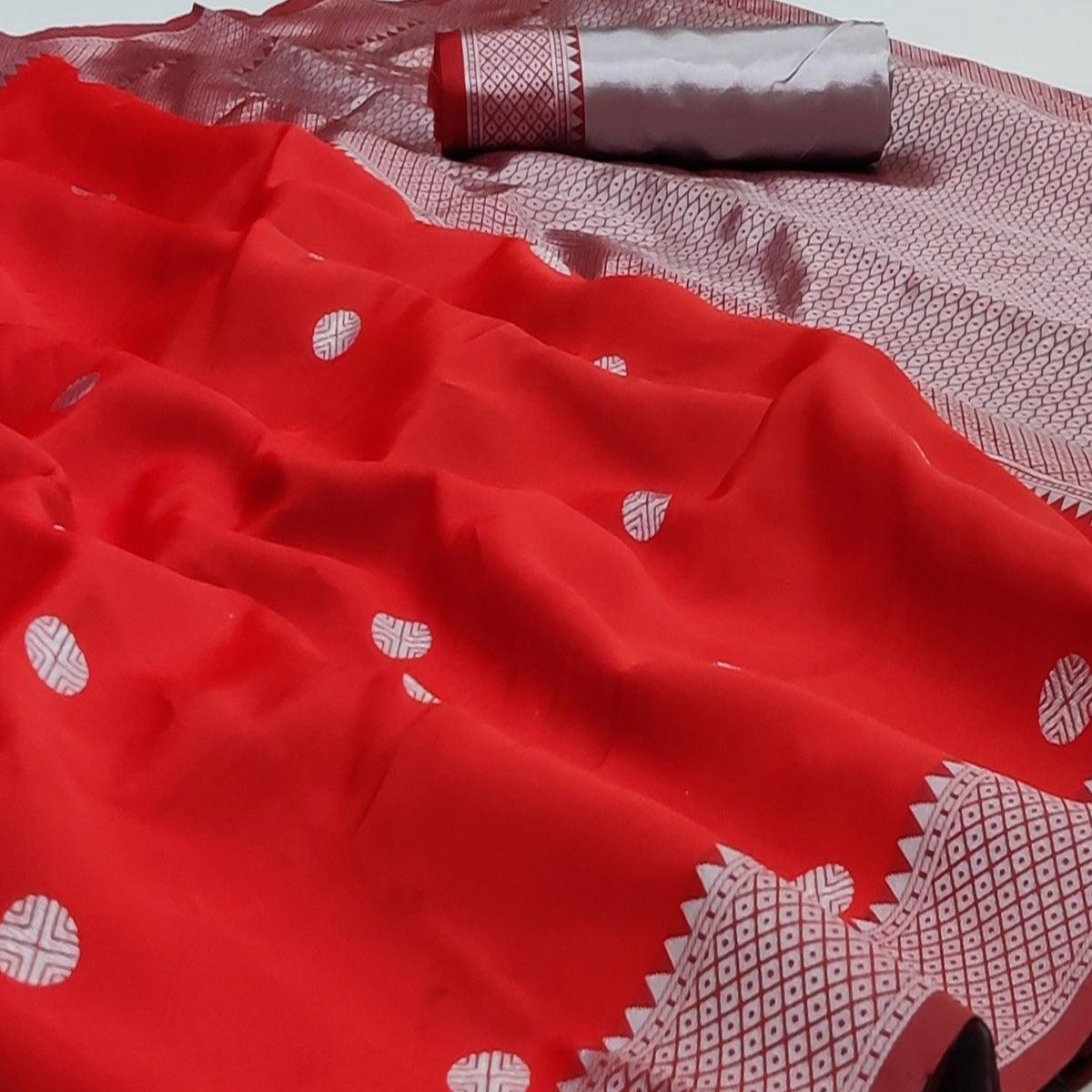 Red Festive Wear Zari Woven Soft Silk Saree - Peachmode