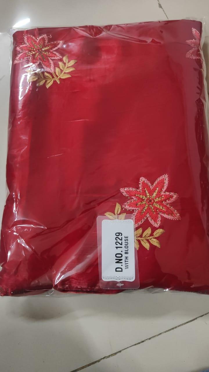 Red Floral Embroidered With Embellished Georgette Saree - Peachmode