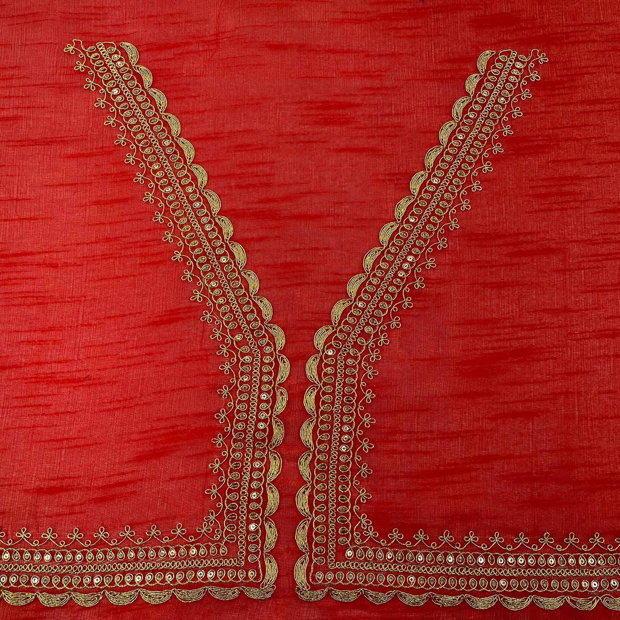 Red Party Wear Embroidered-Embellished Georgette Saree - Peachmode