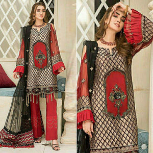 Red Party Wear Embroidered Georgette Pakistani Suit - Peachmode