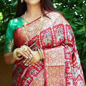 Red Patola Printed Silk Saree - Peachmode