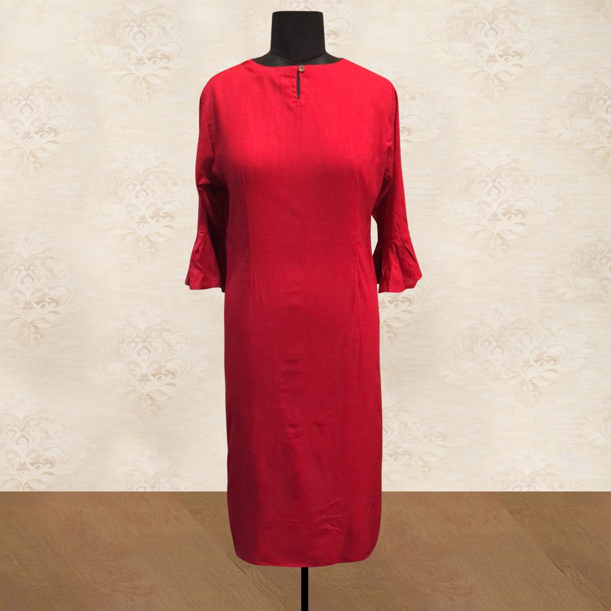 Red Solid Pure Cotton Kurti With Jacket - Peachmode