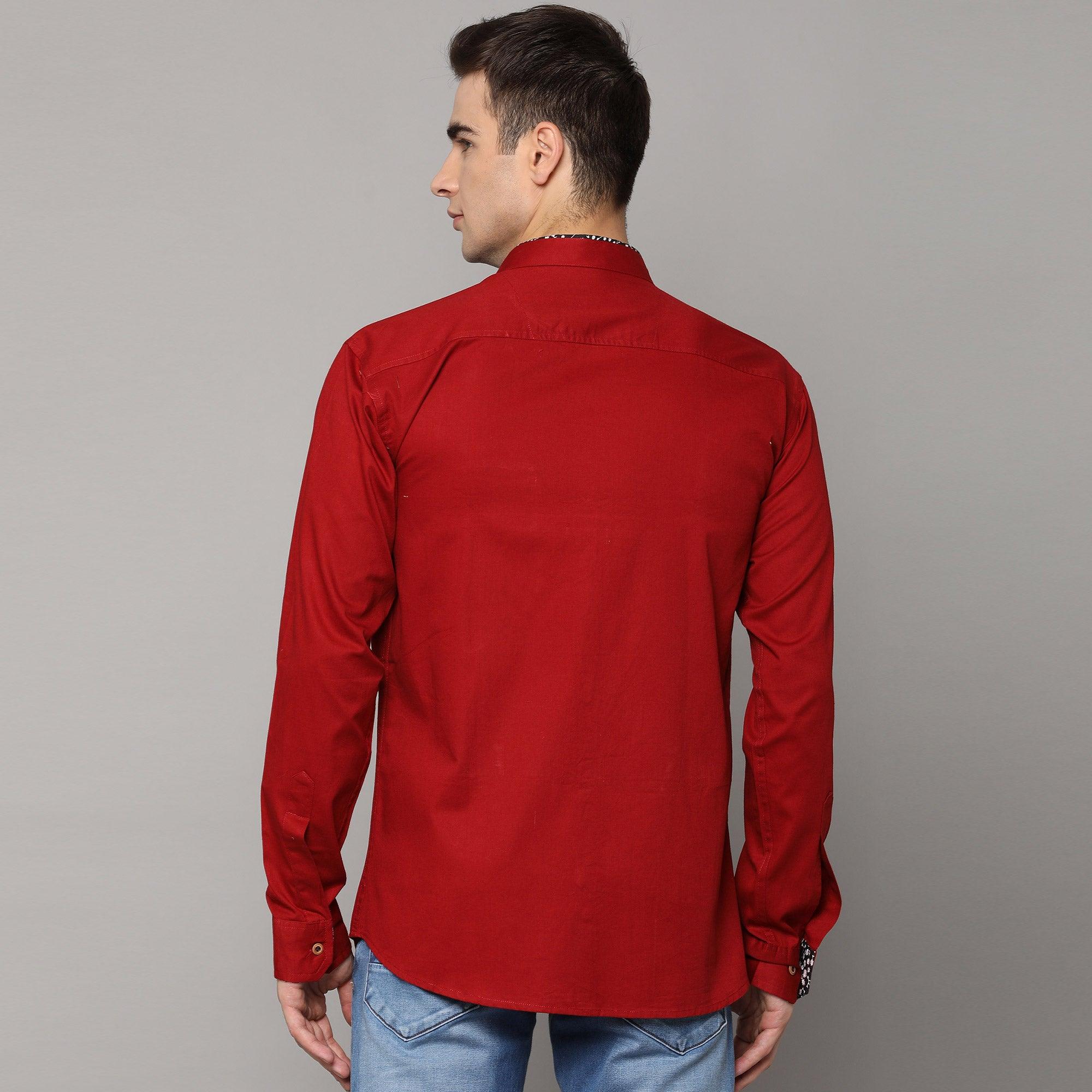 Red Solid Pure Cotton Men's Shirt - Peachmode