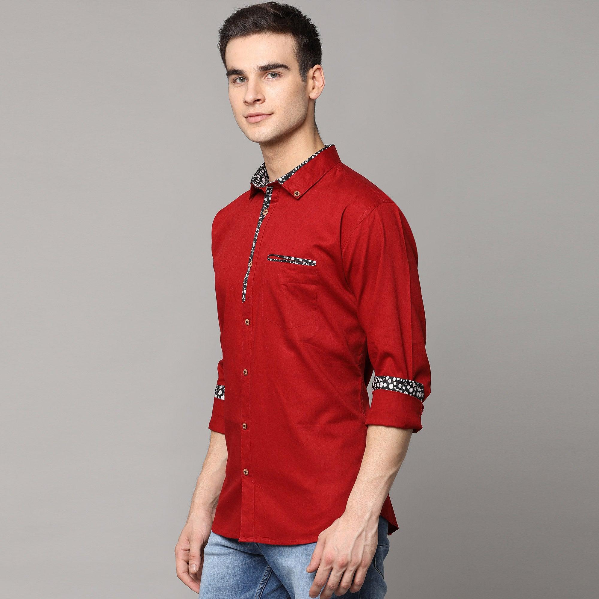 Red Solid Pure Cotton Men's Shirt - Peachmode