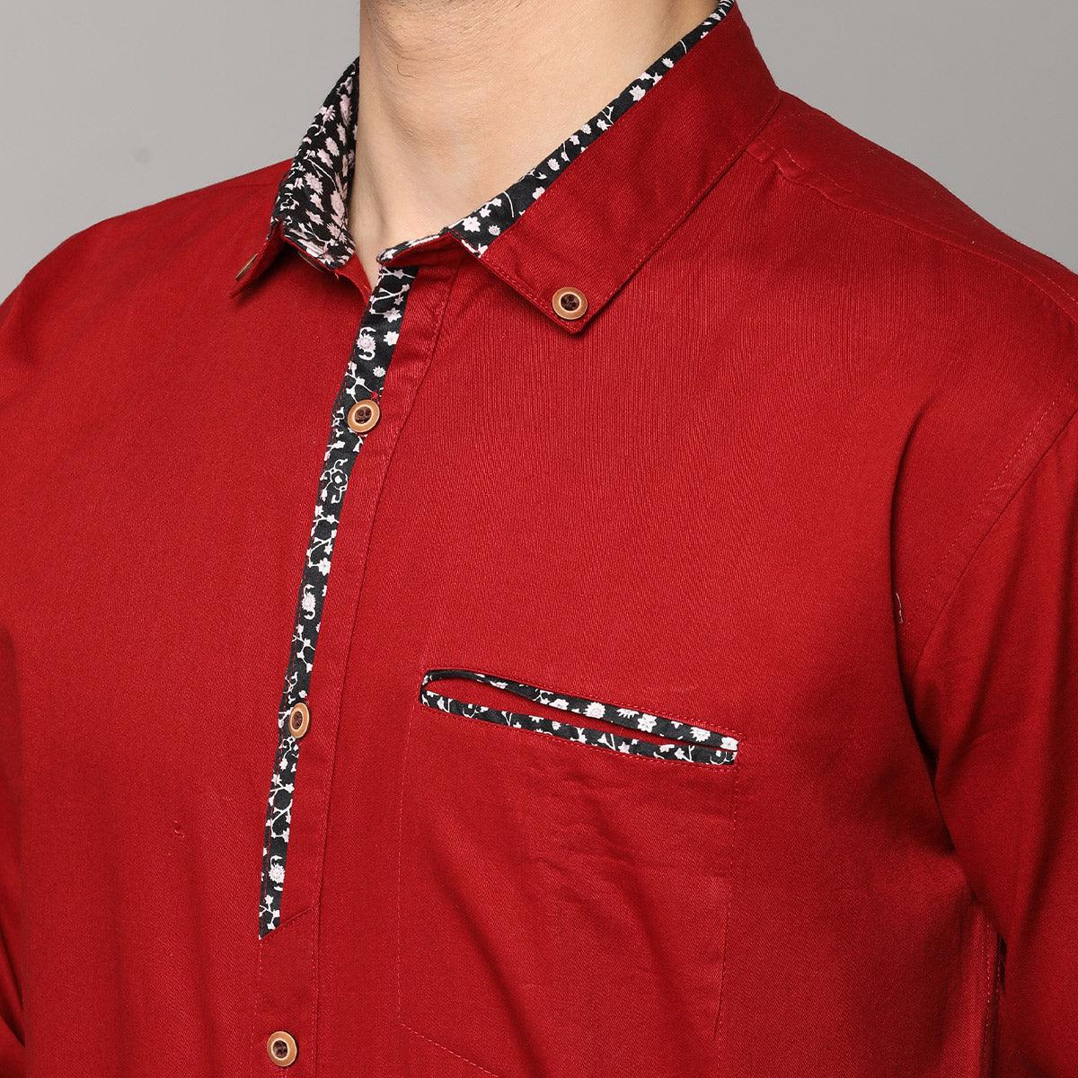 Red Solid Pure Cotton Men's Shirt - Peachmode