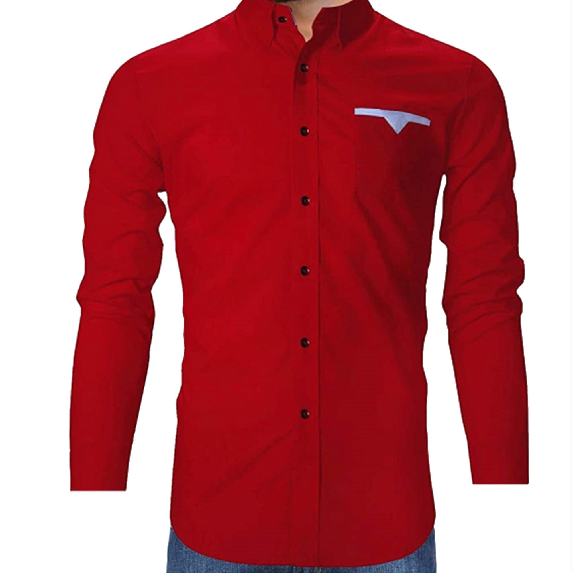 Red Solid Pure Cotton Shirt - Peachmode