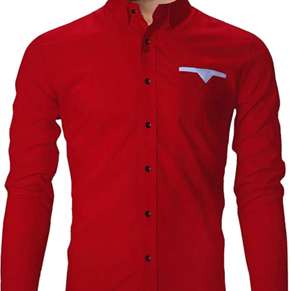 Red Solid Pure Cotton Shirt - Peachmode