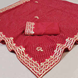 Red Stripe Printed Georgette Saree - Peachmode