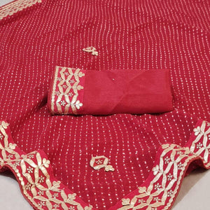 Red Stripe Printed Georgette Saree - Peachmode