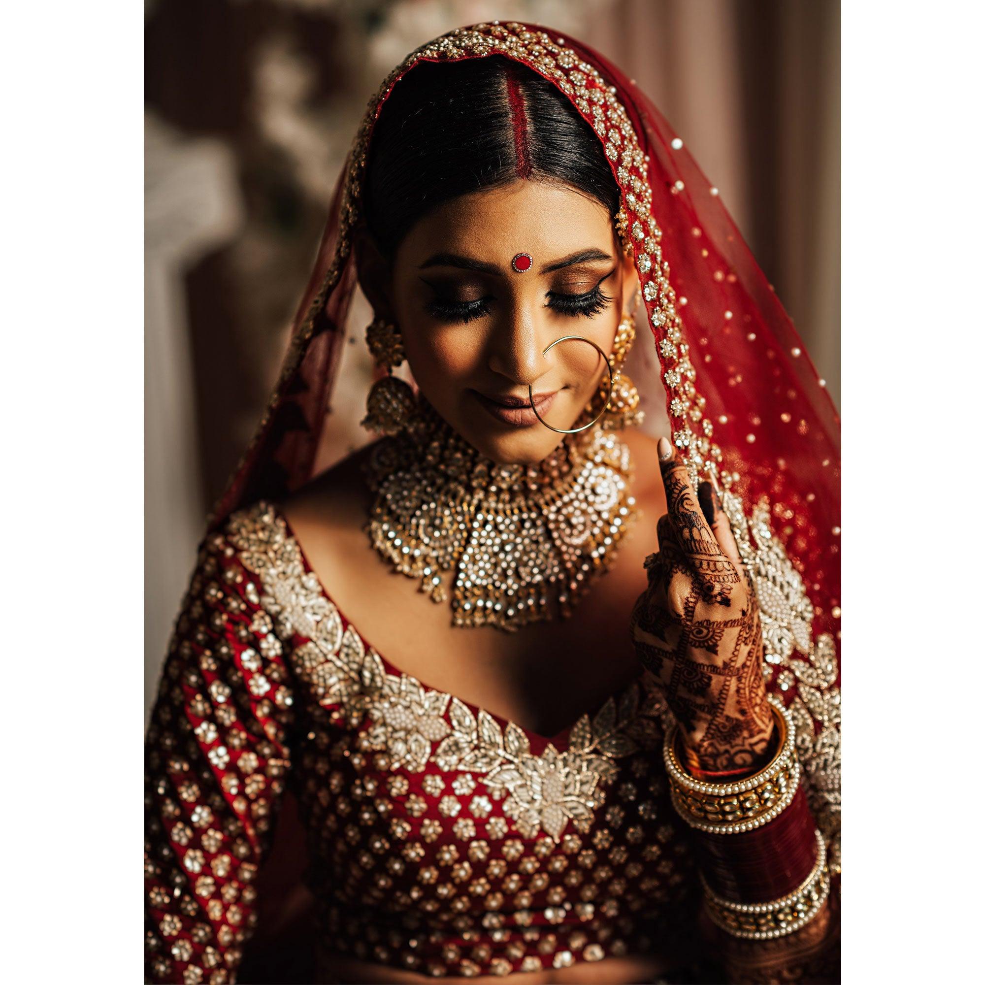 Red Wedding Wear Floral Heavy Embroidered With Embellished Velvet Lehenga Choli - Peachmode