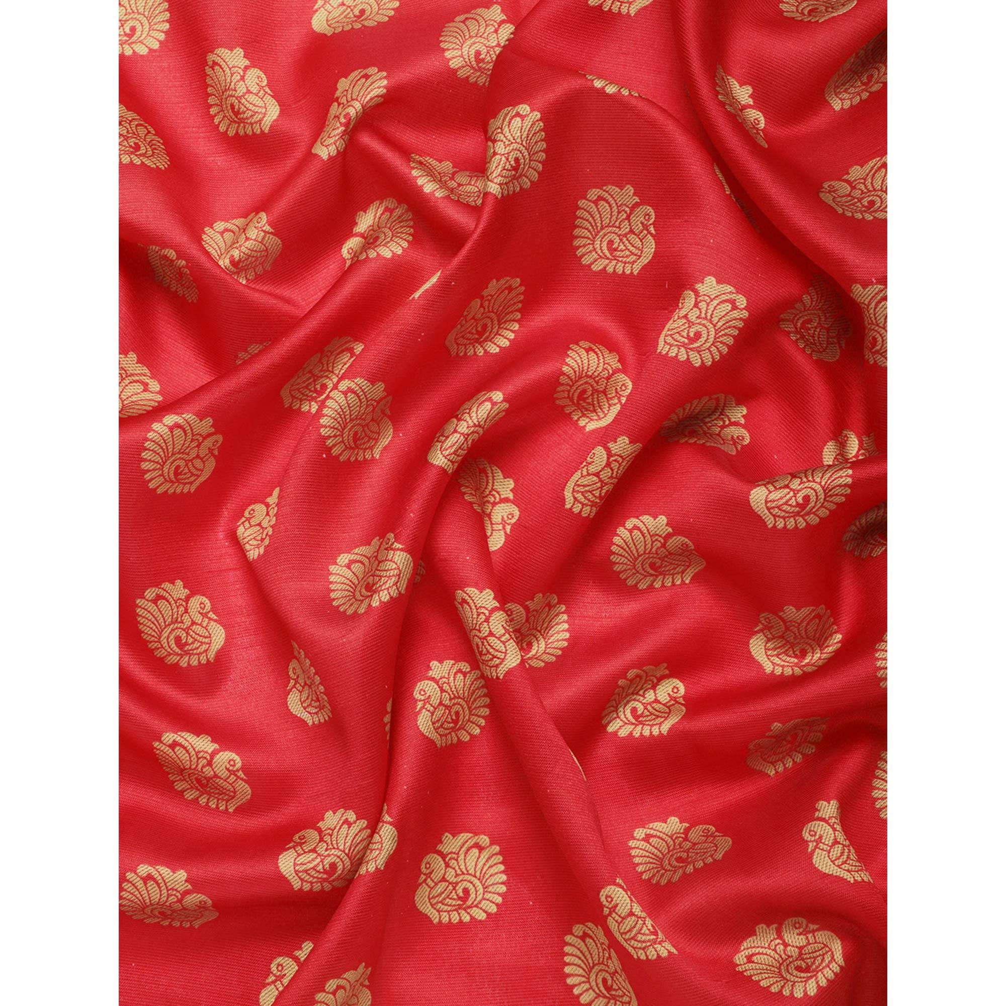 Red Woven Art Silk Saree - Peachmode