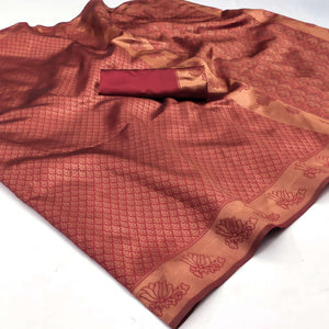 Red Woven Banarasi Silk Saree - Peachmode