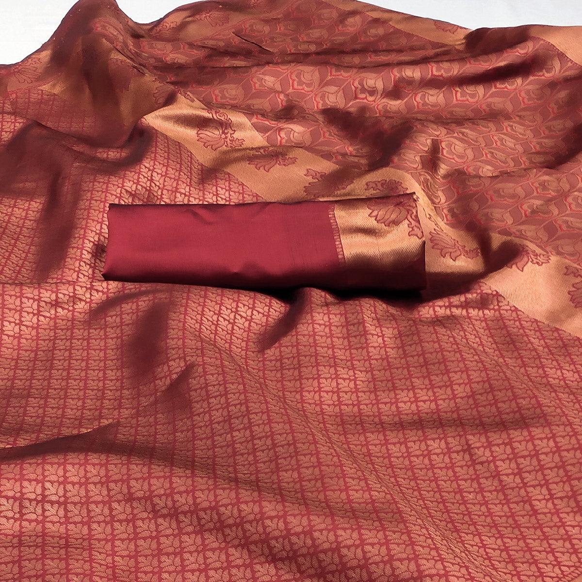 Red Woven Banarasi Silk Saree - Peachmode