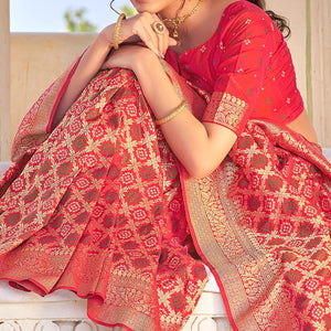 Red Woven Banarasi Silk Saree - Peachmode