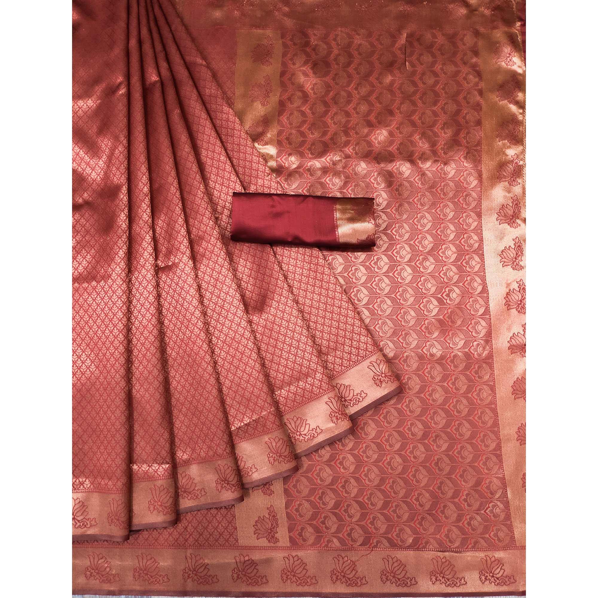 Red Woven Banarasi Silk Saree - Peachmode