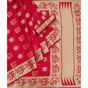 Red Woven Organza Saree - Peachmode