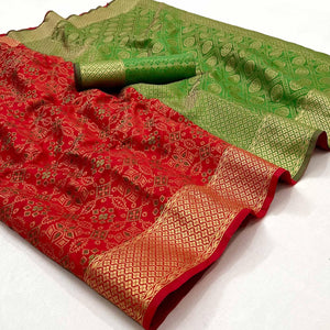 Red Woven Patola Art Silk Saree - Peachmode
