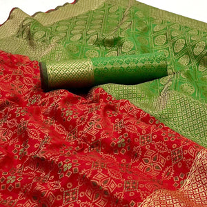Red Woven Patola Art Silk Saree - Peachmode