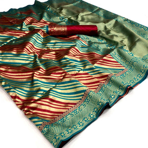 Red Woven Silk Saree - Peachmode