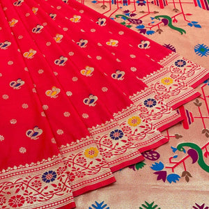 Red Zari Woven Art Silk Saree - Peachmode
