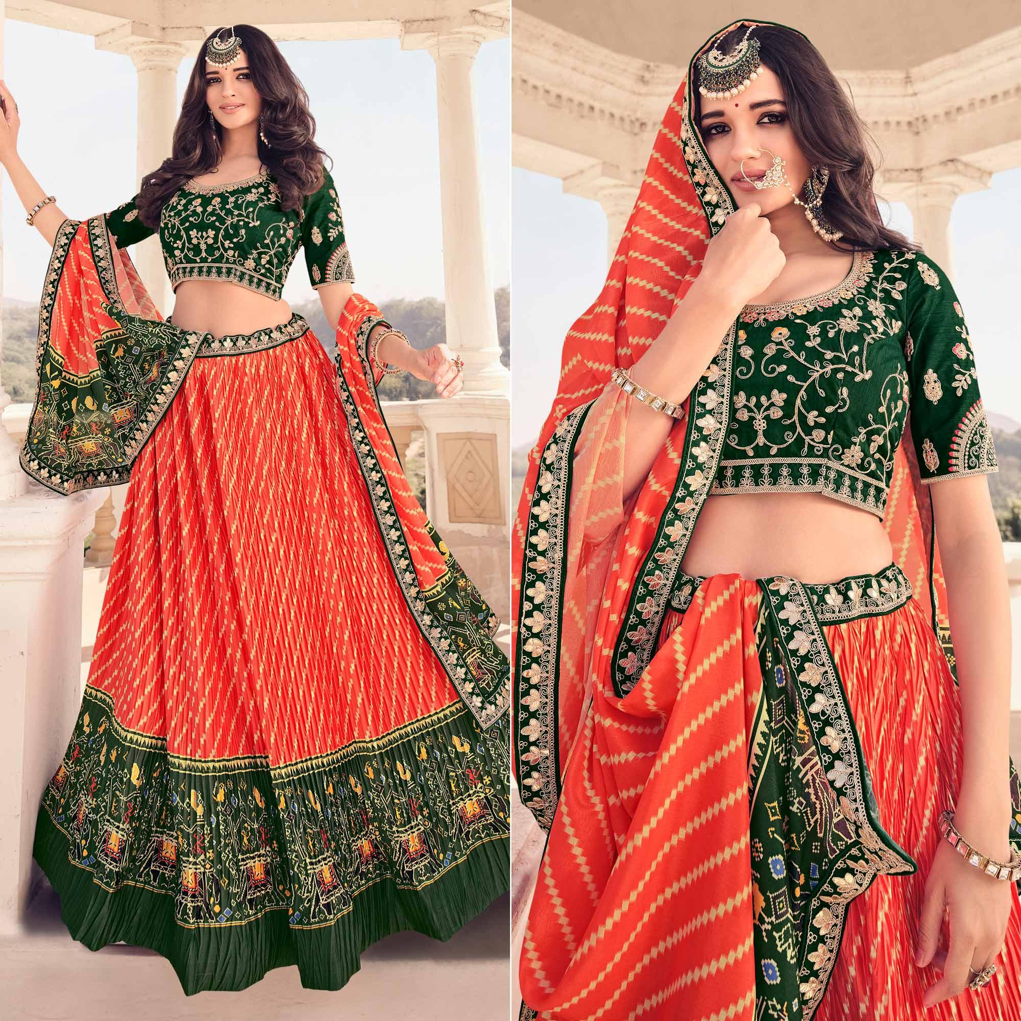 Reddish Festive Wear Satin Digital Striped Lehenga Choli - Peachmode
