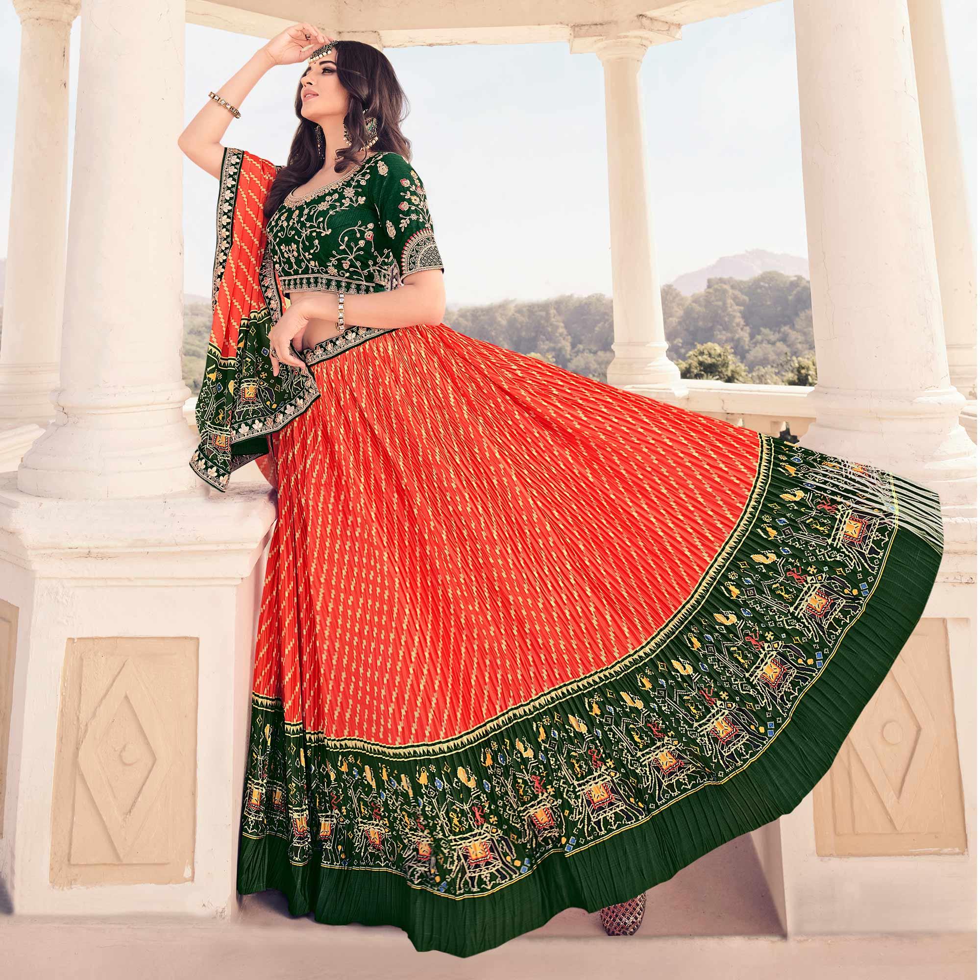 Reddish Festive Wear Satin Digital Striped Lehenga Choli - Peachmode