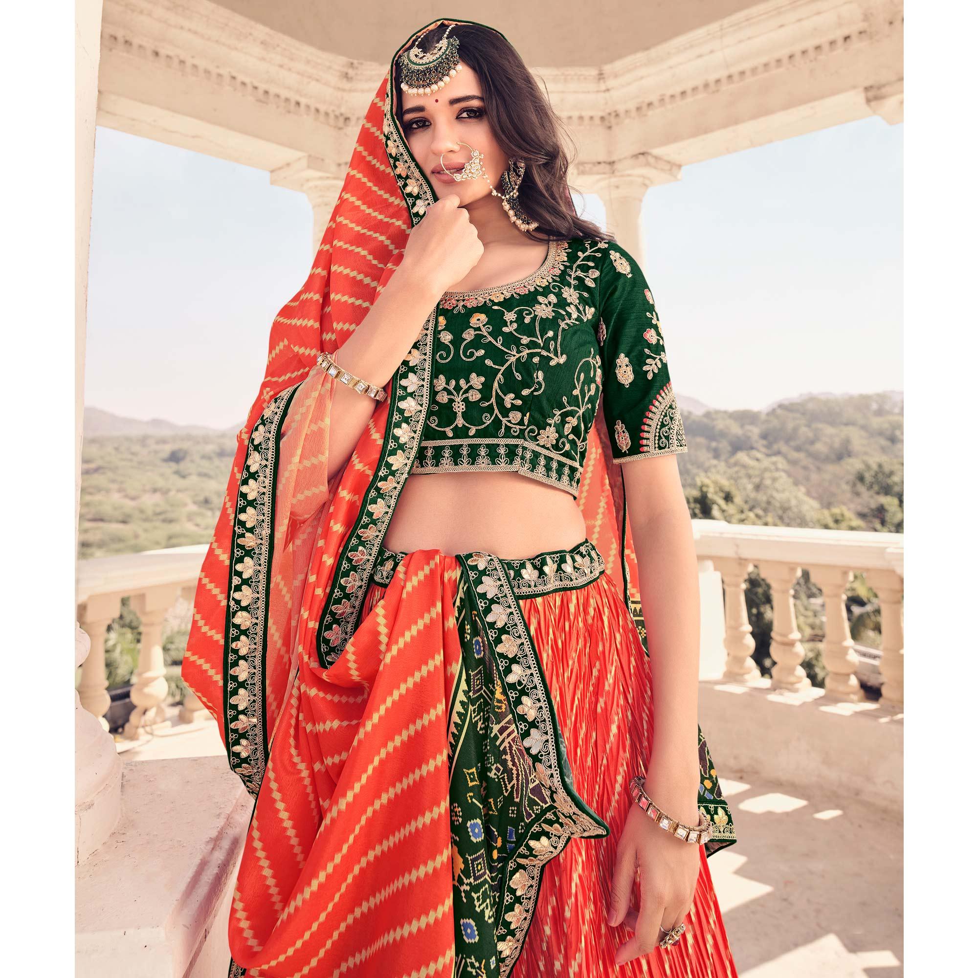 Reddish Festive Wear Satin Digital Striped Lehenga Choli - Peachmode