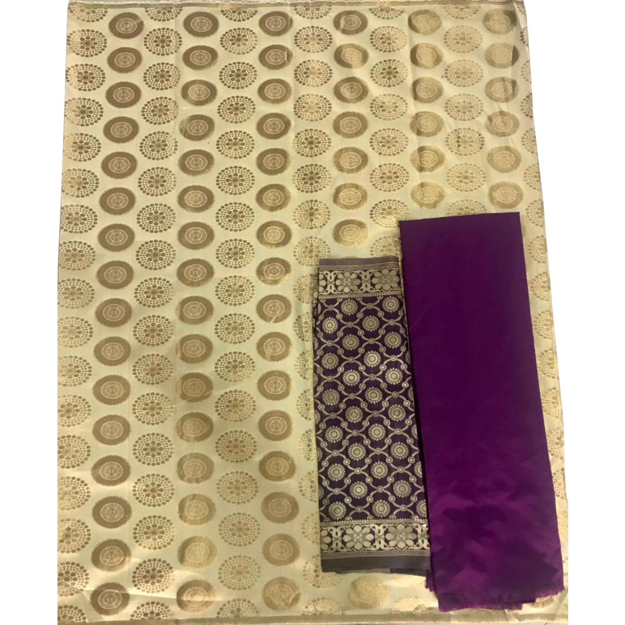 Refreshing Beige Colored Casual Wear Woven Banarasi Silk Dress Material - Peachmode