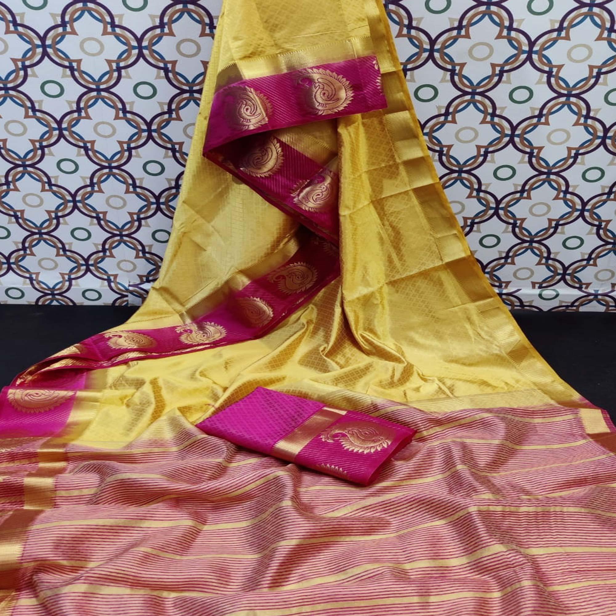 Refreshing Beige Coloured Festive Wear Woven Art Silk Saree - Peachmode