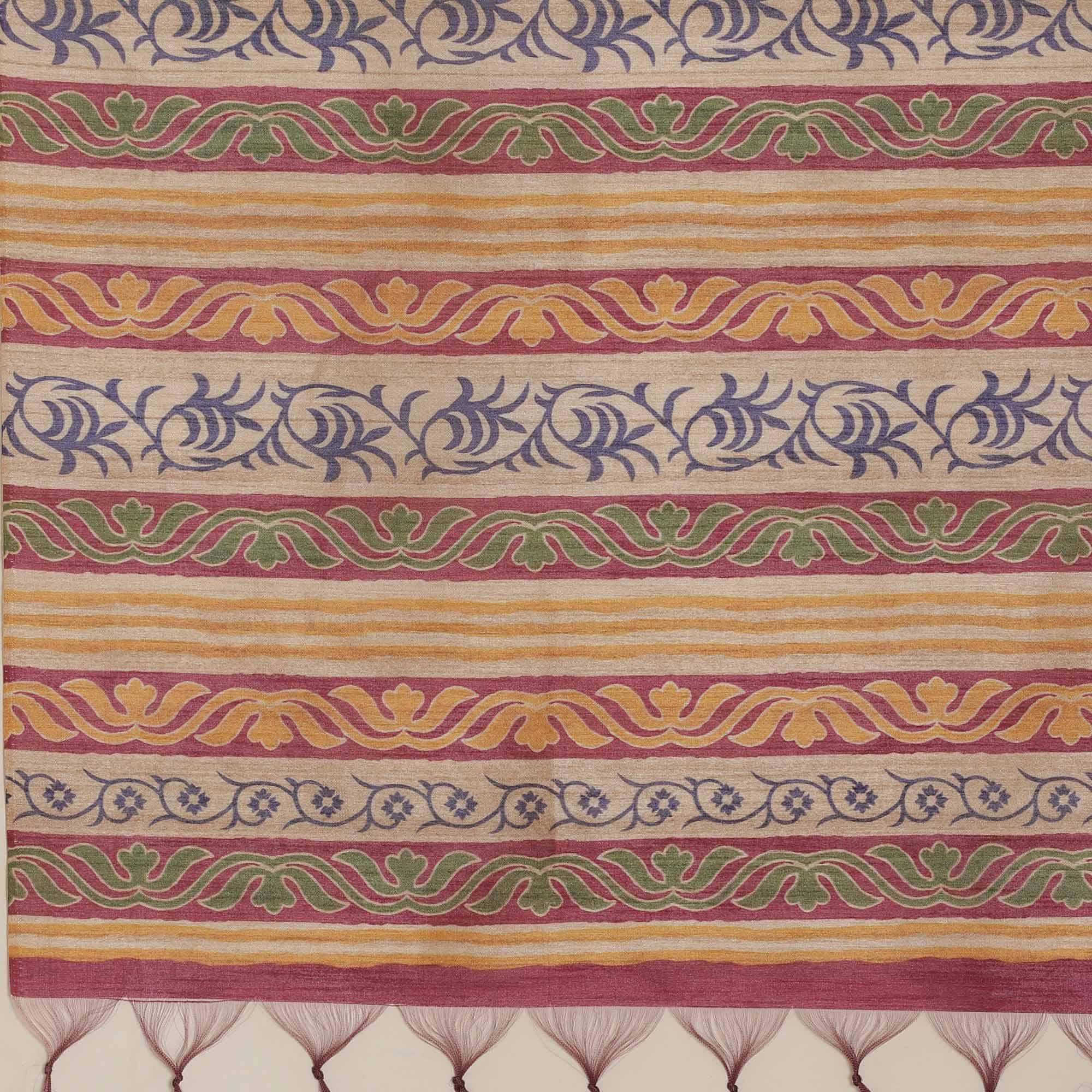 Refreshing Beige-Multi Colored Casual Wear Floral Printed Silk Blend Saree With Tassels - Peachmode