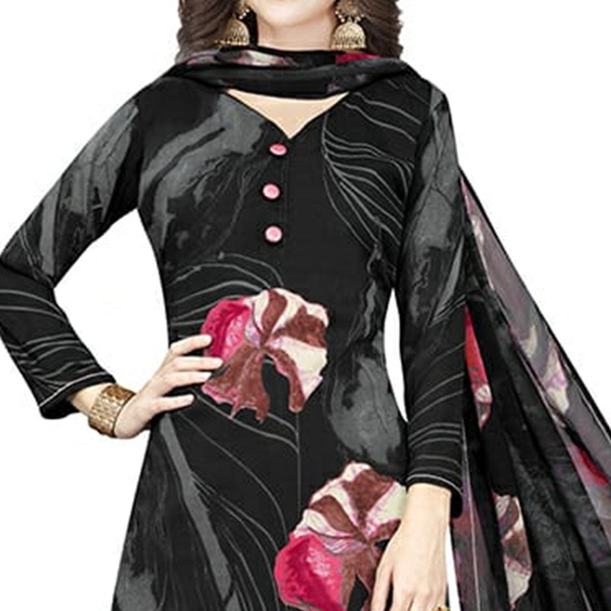 Refreshing Black Colored Casual Printed Crepe Dress Material - Peachmode