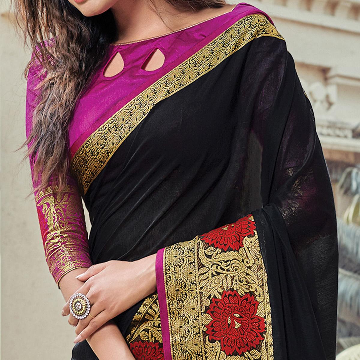 Refreshing Black Coloured Casual Wear Woven Cotton Handloom Saree - Peachmode