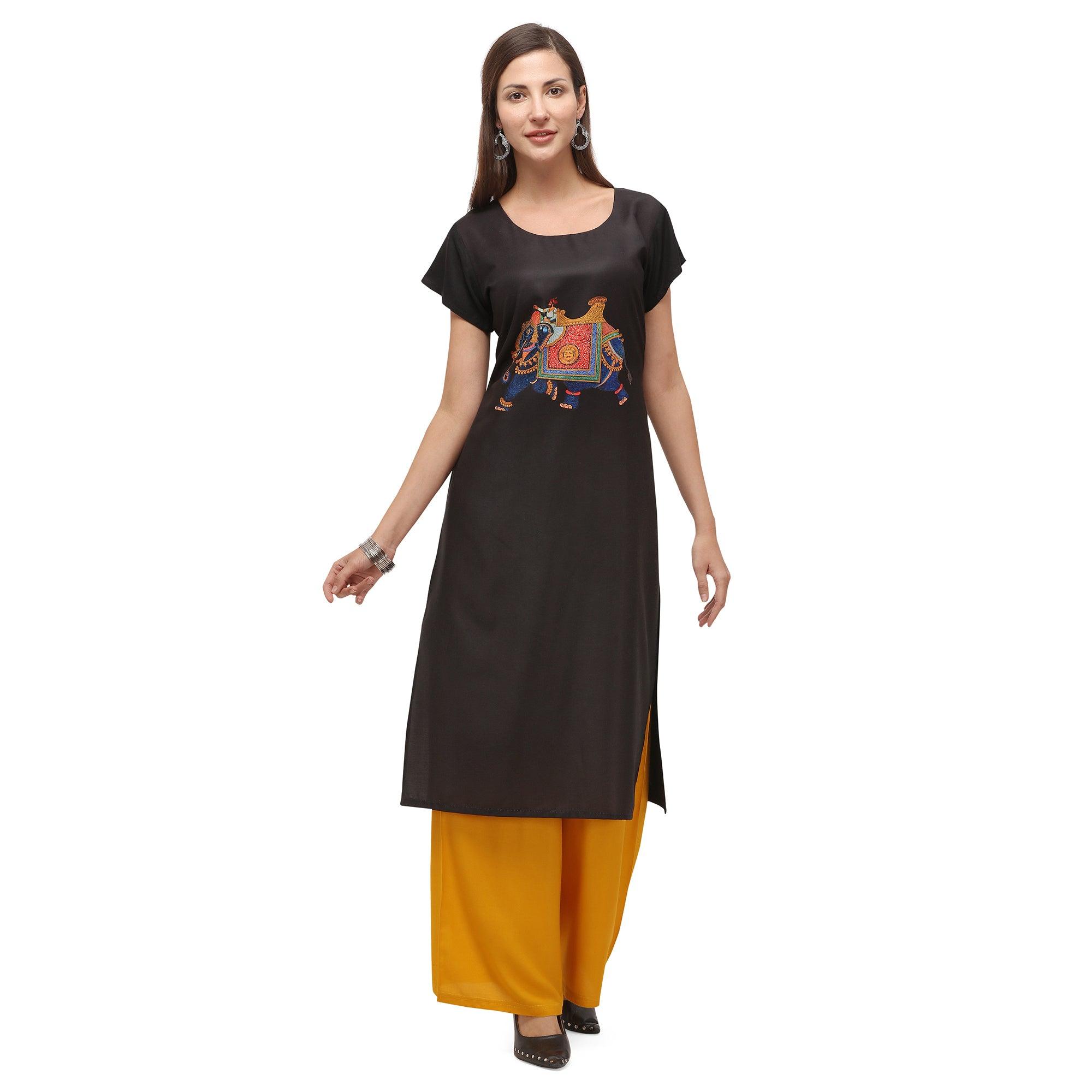 Refreshing Black Coloured Digital Printed Casual Wear Kurti - Peachmode