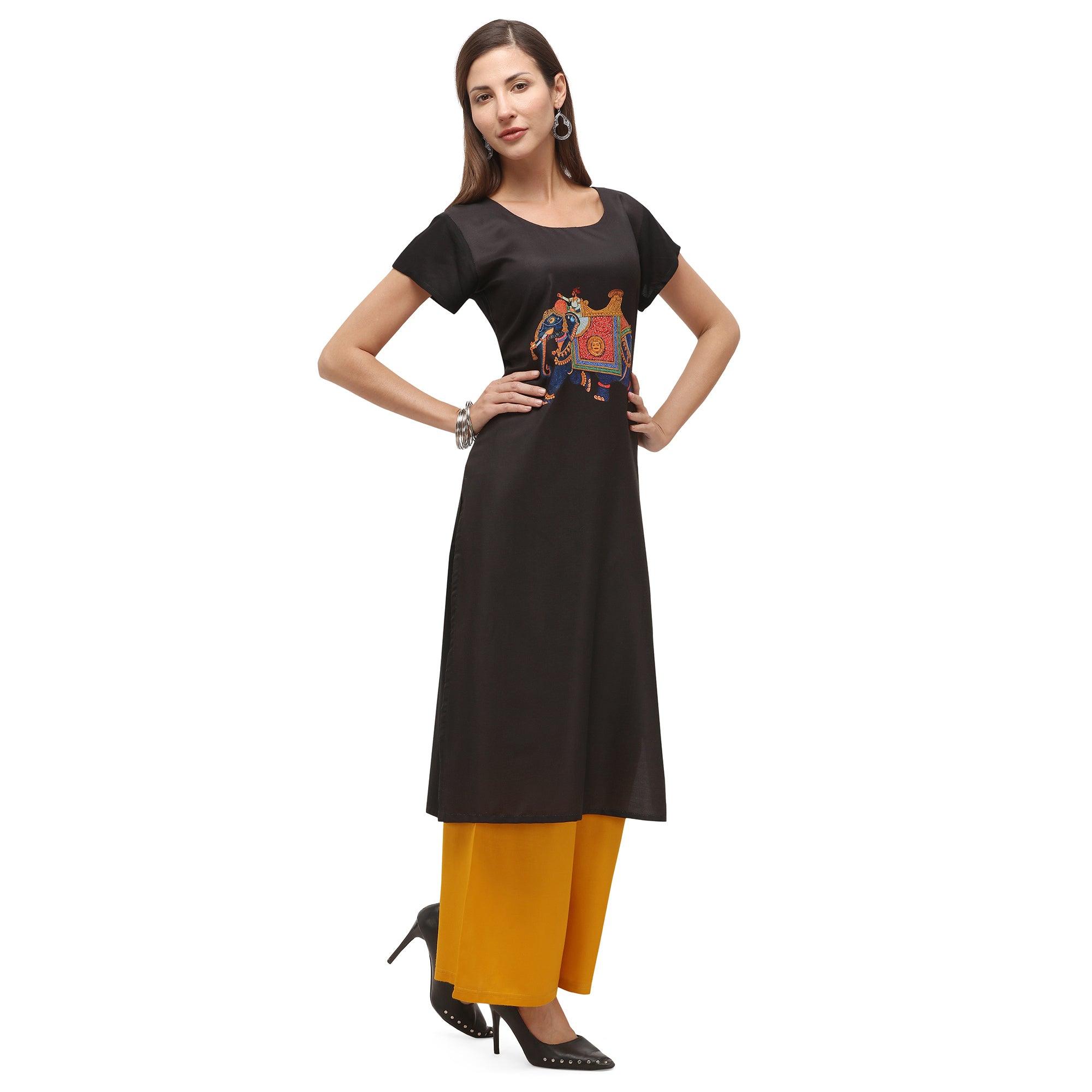 Refreshing Black Coloured Digital Printed Casual Wear Kurti - Peachmode