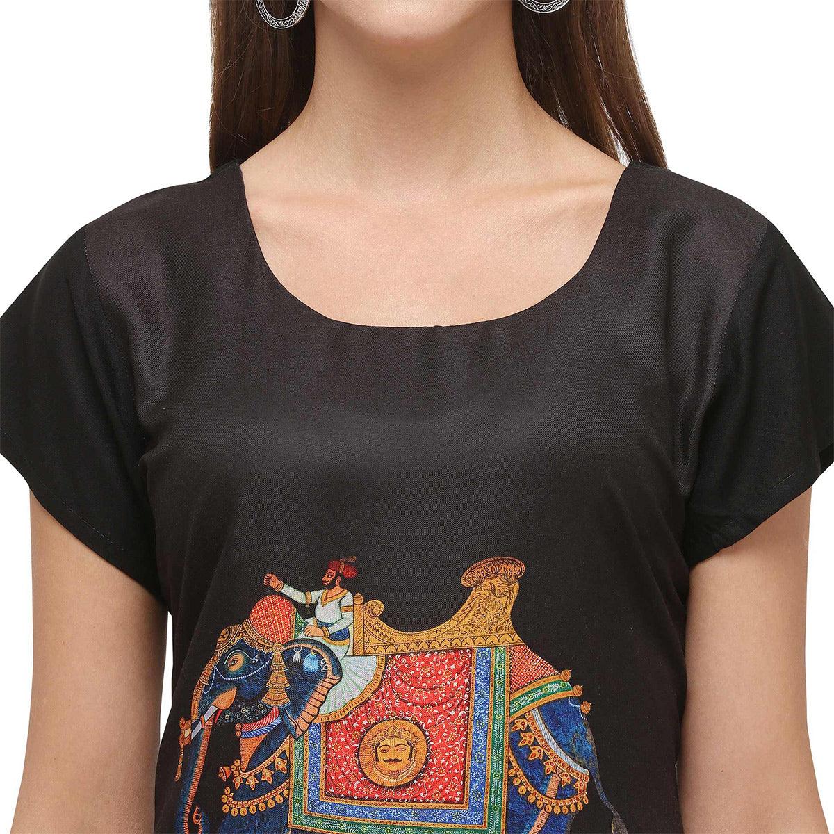 Refreshing Black Coloured Digital Printed Casual Wear Kurti - Peachmode